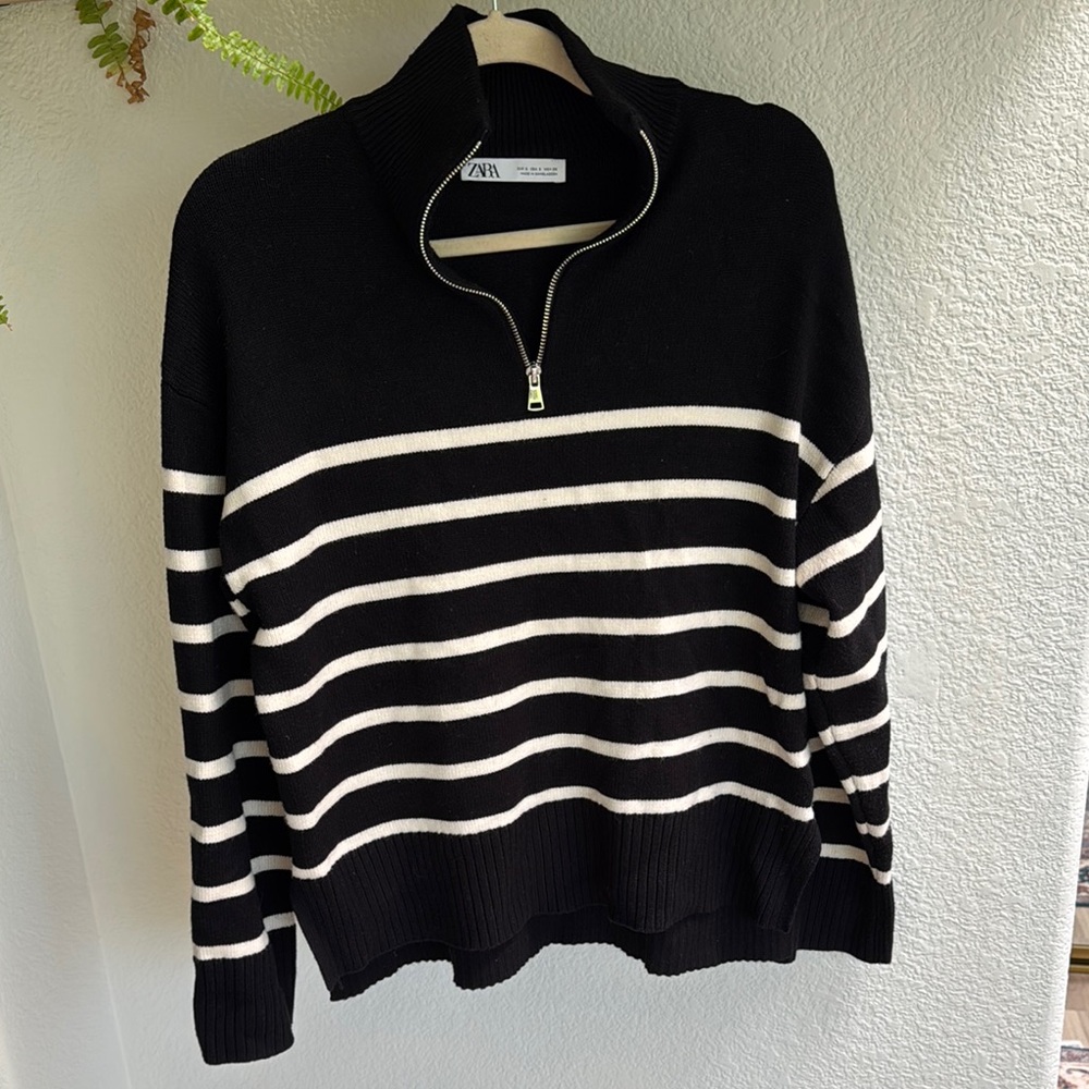 Zara Monochrome Striped Half-Zip Sweater